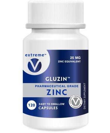 OTC ZINC - Gluzin - Pharmaceutical Grade HIGH Absorption Zinc 25MG Smaller Easy to Swallow Vegetarian Capsules for Kids