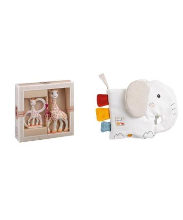 Sophie La Girafe - Sophie La Girafe Gift Box for Birth + Beißring & Fehn Soft Picture Book Elefant - Baby Feeling Book with Bio Cotton Fabric with Animal Motifs