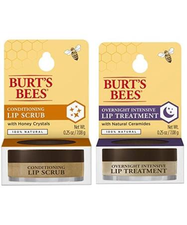Burt's Bees Overnight Intensive Lip Treatment 0.25 oz - Moisturizing Restorative & Conditioning Honey Lip Scrub Honey Crystals Exfoliates and Conditions Dry Lips