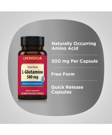 Lindberg L Glutamine Capsules for Women and Men | 500mg | 100 Pills | Free Form Supplement | Non-GMO Gluten Free - Buy Online on GoSupps.com