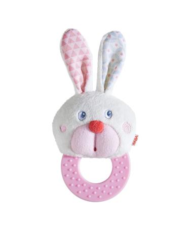 HABA Chomp Champ Bunny Teether - with Crinkle Ears and Plastic Teething Ring for Babies from Birth and Up