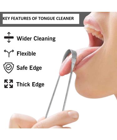 4 Pack Stainless Steel Tongue Cleaner Scraper for Bad Breath Treatment - Adults & Kids Oral Care Hygiene - Safe Blunt Edges & Comfortable Grip - Buy Online on GoSupps.com
