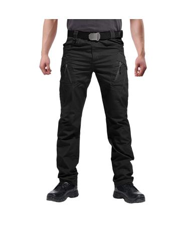 Fedtosing cargo pose men vintage military tactical pants with stretch work pants outdoor many pockets light cotton 40W / 32l black
