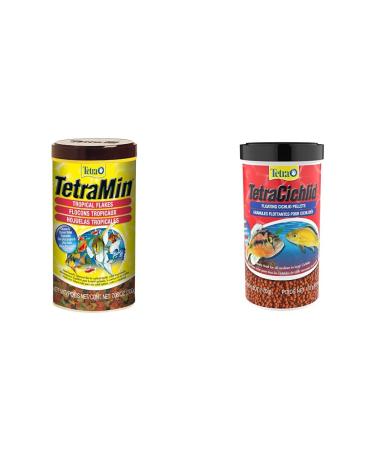 TetraMin Flakes 7.06oz 200g (Bilingual) & Cichlid Floating Pellets 6oz 170g (Bilingual)