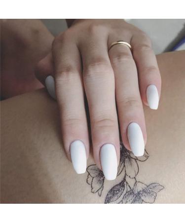 24 Pcs Matte Press on Nails White Long Coffin Fake Nails Artificial Full Cover False Nails for Women and Girls (White) - Buy Online on GoSupps.com