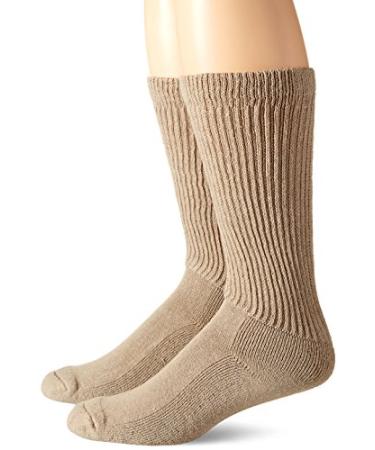 Carolina Ultimate Men's Diabetic Non-Binding Mid-Calf Socks 2 Pack Large Khaki