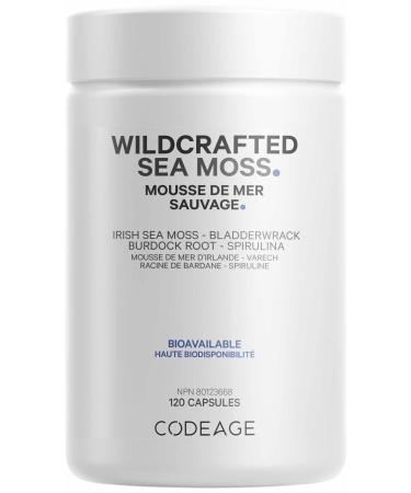 Codeage Wildcrafted Sea Moss Supplement - Irish Sea Moss Bladderwrack Spirulina Superfood Supports Nutrient Intakes With Black Pepper Fruit - 2-month Supply - Non-GMO Gluten-Free - 120 Capsules