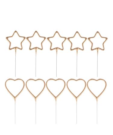 10pcs Exquisite Creative Sparkler Candles Cake Toppers Candle Ornament for Birthday Wedding Anniversary Valentines Day Christmas Festival ect (5 pcs Heart 5 pcs Star)