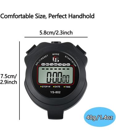 Sports Stopwatch Timer - Digital Clock Calendar Alarm - Shockproof for Running Swimming Referee - Black (2 Pcs) - Buy Online on GoSupps.com