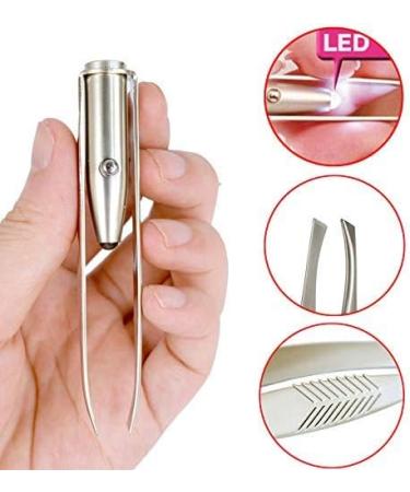 Professional Steel Tweezers with LED Light for Precise Eyebrow & Hair Removal - International Shipping - Buy Online on GoSupps.com