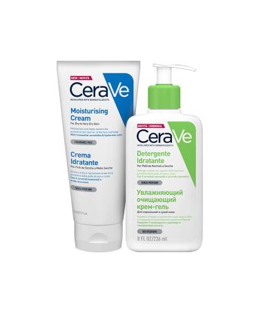 CeraVe Dry Skin Care Kit Moisturizing Face and Body Cream for Dry Skin 177 ml + Moisturizing Facial Cleanser for Normal to Dry Skin with Hyaluronic Acid 236 ml