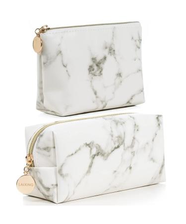 2Pcs Makeup Bag Small Cosmetic Bag for Purse Travel Makeup Pouch Waterproof Toiletry Bag Cosmetics Organizer for Women and Girls marble