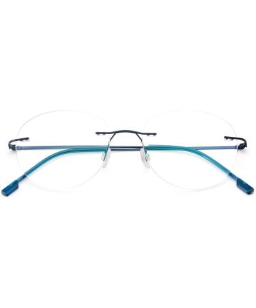 KoKoBin Round Rimless Reading Glasses - Super Light Titanium Alloy - Blue 2 Diopters - Unisex Reading Aid - Buy Online on GoSupps.com