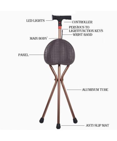 Walking Stick with Seat Multifunctional Smart Walking Stick Stool Aluminum Alloy Old Lighting Flashing Alarm Crutches Swivel Chair Copper - Buy Online on GoSupps.com