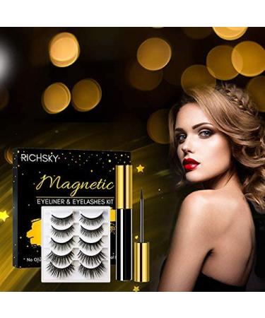 Richsky 3D Reusable Magnetic Eyelashes Set with Waterproof Eyeliner - 5 Pairs - Buy Online on GoSupps.com