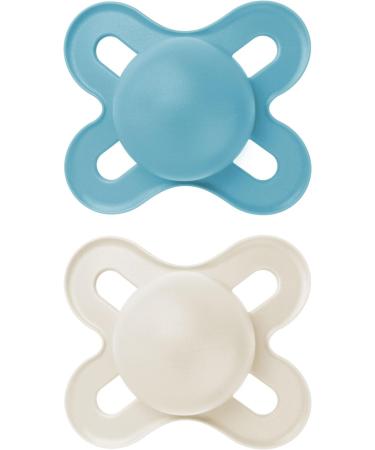 MAM Original Start Soother 0-2 Months (Pack of 2) Baby Soother Made from Sustainable Material SkinSoft Silicone Teat with MAM Soother Case Blue Plain Blue