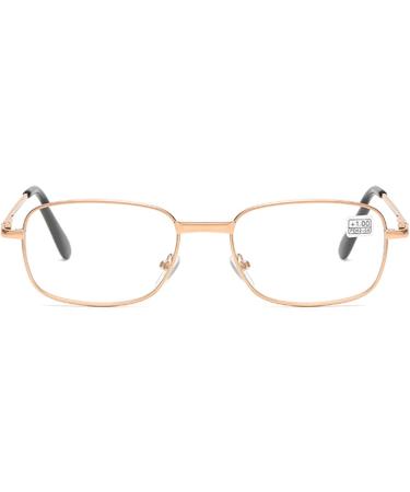 Buy Stylish Reading Glasses for Men & Women | Metal Rectangular Frame with Comfort Spring Hinge & Strap | Gold 1.5 Diopters - Shop Internationally - Buy Online on GoSupps.com
