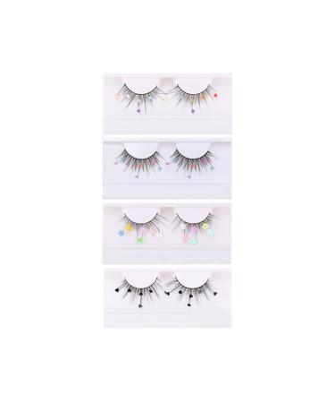 False Eyelashes W/Colorful Heart/Black Heart/Colorful Flower/Butterfly Makeup DIY Dramatic Glitter Sequin Lashes Gift (Color : 4 Pairs)