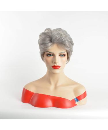 Royalfirst Short Curly Wigs for Women | Silver-Gray Heat-Resistant Hair Wig with Ponytail & Free Wig Cap - Buy Online on GoSupps.com