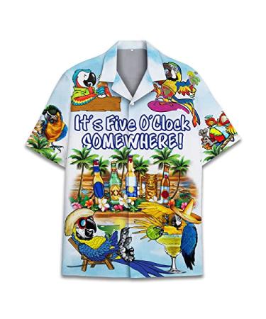 Vintage Version Funny Hawaiian Horror Halloween Tropical Flower Beach Gift Casual Short Sleeve Button Shirt Parrot 1 4X-Large