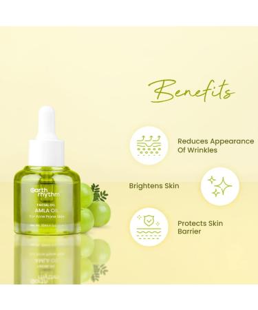 Earth Rhythm Amla Oil for Skin Brightening| Fades Scars Preserve Skin Glow Hydrates & Moisturize Skin Builds Collagen Men & Women - 20ml - Buy Online on GoSupps.com