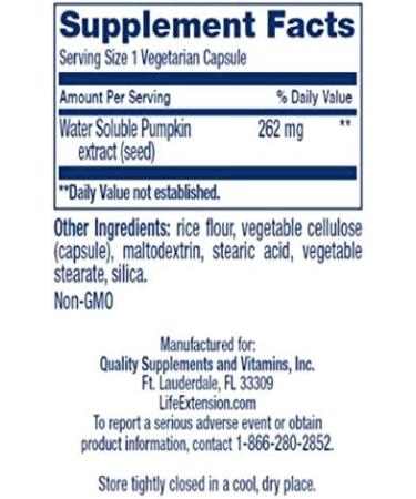 Life Extension Pumpkin Seed Extract - Water-Soluble, 60 Vegetarian Capsules | Supports Prostate Health - Buy Online on GoSupps.com