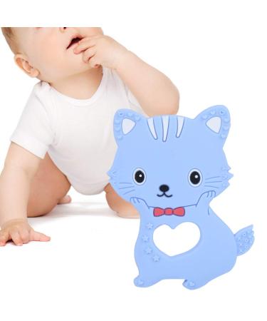 Cartoon Cat Teething Toy - Safe Silicone Teether for Babies, Kids & Children (Blue) - Buy Online on GoSupps.com
