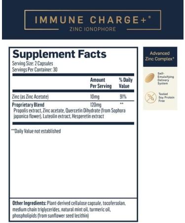 Quicksilver Scientific Immune Charge+ Zinc Ionophore - Zinc Supplement with Quercetin, Luteolin, Hesperetin for Immune & GI Support (60 Softgels) - Buy Online on GoSupps.com