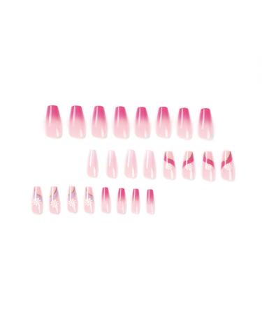 Justotry 24-Piece Coffin Floral Nails - Long Gradient Pink French Press-On Ballerina Fake Nails for Women - Buy Online on GoSupps.com