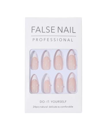 Brishow Pink French Short Artificial Nails - 24 Pearl Press-On Ballerina Acrylic Nails for Women & Girls | International Shipping Available - Buy Online on GoSupps.com
