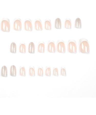 JUSTOTRY 24 Pcs Almond Press on Nails Short Milky White French Stick on Nails with Glitter Designs - Women's False Nails with Glue for Nail Art - Buy Online on GoSupps.com