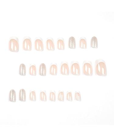 Justotry 24 Pieces Press-On Nails - Milky White French & Glitter Nude Almond Short Artificial Fingernails for Women - Easy Stick with Nail Glue - Acrylic Fake Nails in Gold & White - Buy Online on GoSupps.com