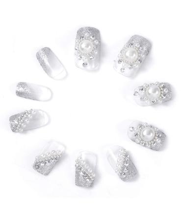 Fairvir Bling Rhinestone Sun Pearl False Nails - Acrylic Fake Nails for Weddings & Birthdays | Elegant Nail Art for Women & Girls - Buy Online on GoSupps.com