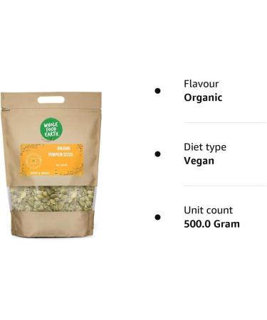 Wholefood Earth Organic Pumpkin Seeds 500g - Raw, GMO-Free, Vegan | High Fibre & Protein | Certified Organic - Buy Online on GoSupps.com
