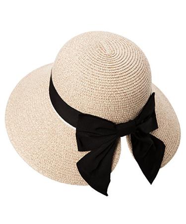 Comhats Womens Floppy Summer Sun Beach Straw Hat UPF50 Foldable Wide Brim 55-60cm 89015_beige Small