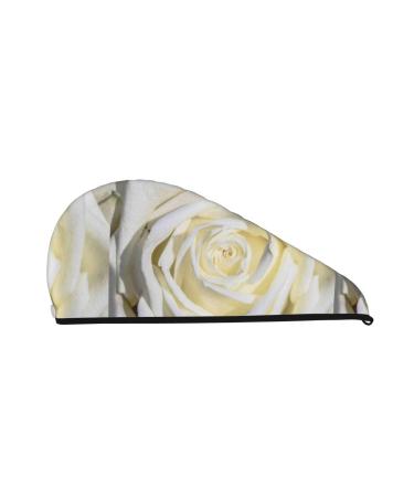 Hair Towel Wrap Hair Drying Towel with Button Towel Turban Head Towel to Dry Hair Quickly (White Rose)