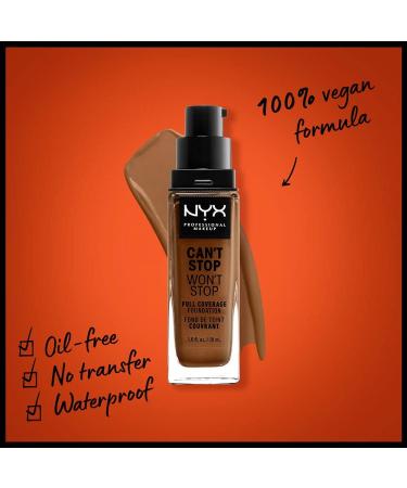 NYX Can't Stop Won't Stop Full Coverage Foundation - Warm Mahogany 16.7, Vegan, Waterproof, Matte Finish - Buy Online on GoSupps.com
