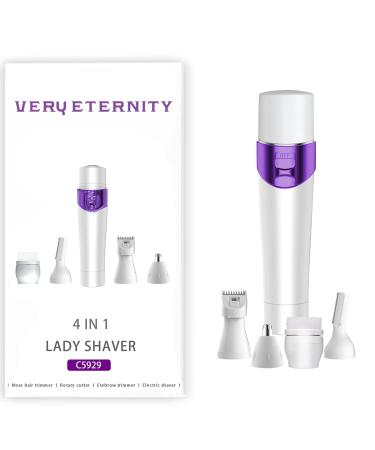 VERY ETERNITY 4 in 1 Lady Shaver Kit USB Rechargeable Ladies Shaver Set Multi-Functional Women Facial Hair Trimmer/Nose Hair Trimmer/Eyebrow Trimmer/Body Shaver/Bikini Clippers Purple-1