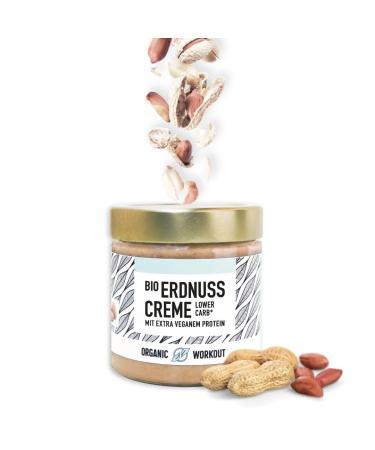 Bio-erd nutmus with peas protein and rice protein |Vegan |Lower-Carb |Without added sugar |With erythritus | Bio peanut butter cream 3x190g organic workout peanut 600 g (1 Pack)