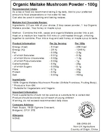 Organic Maitake Mushroom Powder - 100g - Tea Soup Smoothies - Buy Online on GoSupps.com