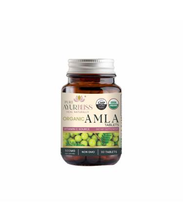 PureAyurbliss 100% Organic Amla Tablets Ayurvedic for Digestive Health Gut Balance and Immune Support Vegan Non-GMO Amla Capsules for Daily Vitality Skin Wellness & Natural Nutrition - 90 Count