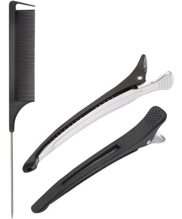 Hair Comb - Rat Tail Comb Fine Tooth Pin Tail Comb Sectioning Hairdressing Styling Cutting Parting Tails Comb With Metail Tail & 2 large Sectioning Hair Clips for Women Men Girls By HY DOT - Buy Online on GoSupps.com