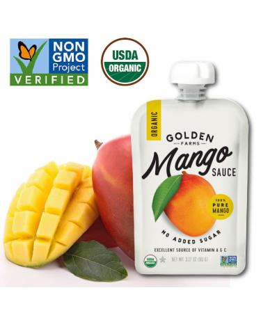 Golden Farms Mango Pouches - Pack of 12, 100% Pure Fruit, No Added Sugar, Vegan, Gluten-Free, Kosher, Organic Squeeze Pouch - 3.17oz Each - Buy Online on GoSupps.com