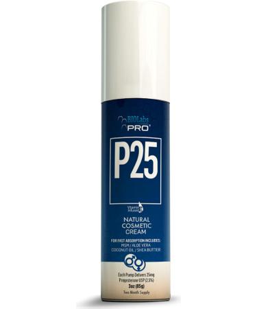 BIOLABS PRO Natural P25 Cosmetic Cream - 1750MG Progesterone per Bottle - 2.5% - Two Month Supply (Unscented - 3oz) Unscented 3 Ounce (Pack of 1)