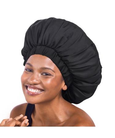Kitsch XL Satin Bonnet for Sleeping - Jumbo Softer Than Silk Bonnet for Sleeping | Satin Hair Wrap for Sleeping | Satin Sleep Cap & Hair Cap | Sleeping Bonnets for Women (Black) - Buy Online on GoSupps.com