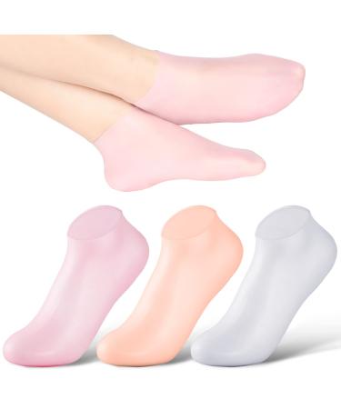 Silicone Socks 3 Pairs Latex Gel Socks Aloe Heel Socks Anti Slip Silicone Moisturizing Socks for Women Men Dry Cracking Skin (Large)