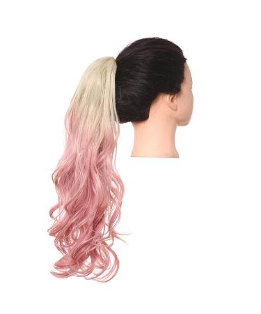 Shadow curly hair ponytail extensions claw in fake ponytail tail hair piece afro long clip in synthetic blonde pink wavy wig blonde to pink 22inches