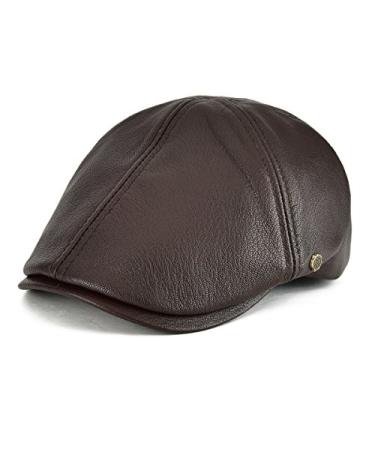 VOBOOM Lambskin Leather Ivy Caps Newsboy Hat 6 Panel Cabbie Beret Hat 7 1/2 Light Brown