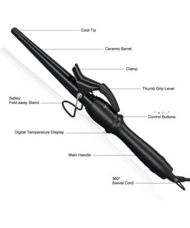 Professional Tapered Curling Iron - 1.5" Ceramic Hair Curler Fast Heat Multiple Temp Settings LED Display Auto Shut Off & 2 Clips - Shop Internationally - Buy Online on GoSupps.com