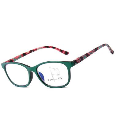 PLOPLO Progressive Multifocal Multifocus Glasses+Anti Blue Light Blocking Computer Reader Blue Flower 1.5 x
